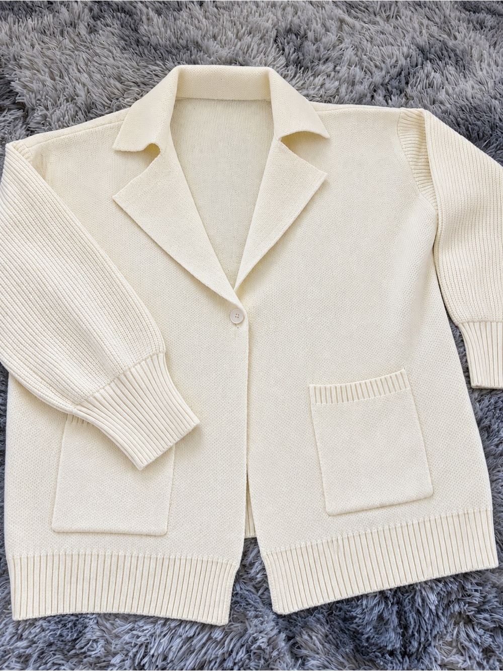 Cream Collared Knit Cardigan Sweater - Woman